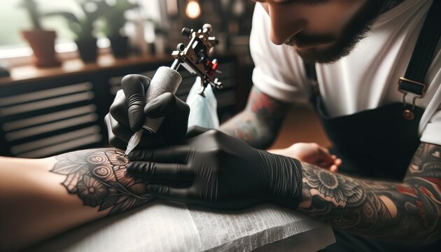 Image of a tattoo artist at work.