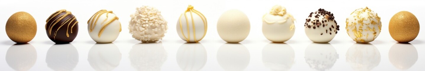 White and gold colored luxury elegantly bonbons at Christmas with cozy blur light background