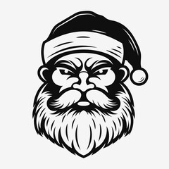 Angry Santa Claus logo. Vector mascot design. Black and white icon