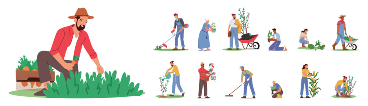 Set Of Gardener Characters Nurture Nature Beauty. With Skillful Hands And Deep Connection To The Earth