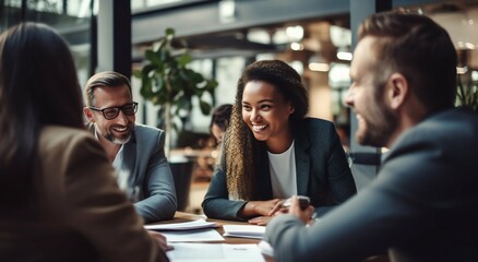 Unified Vision: Diverse Business Team Collaborating in Daylit Office. Generative ai