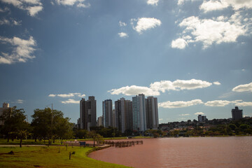 photo of a public park overlooking the big city in a beautiful sunset.
