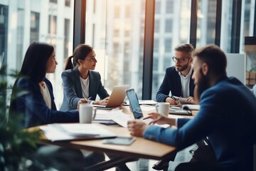 Business Team Discussing Ideas During Office Meeting. Generative ai