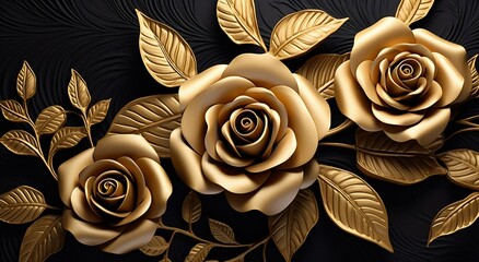 Elegant Golden Roses on a Dark Backdrop. Generative ai