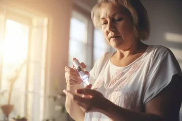 Foto op Plexiglas Woman Self-Administering Insulin Injection at Home. Generative ai © Scrudje