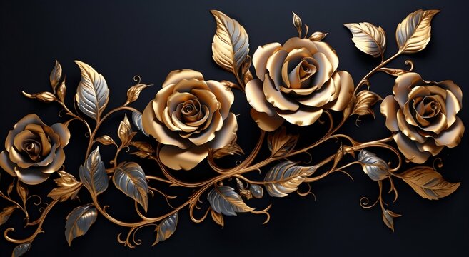 Elegant Golden Roses on a Dark Backdrop. Generative ai
