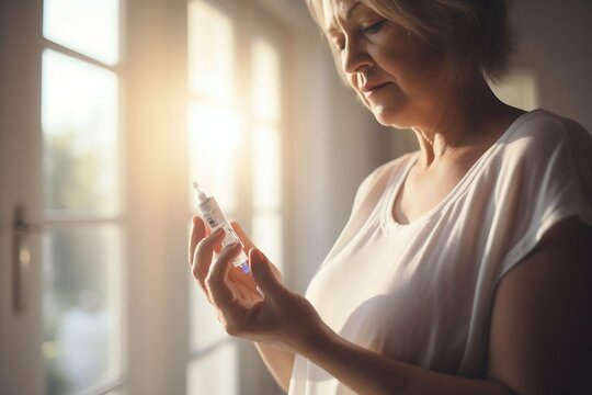 Woman Self-Administering Insulin Injection at Home. Generative ai