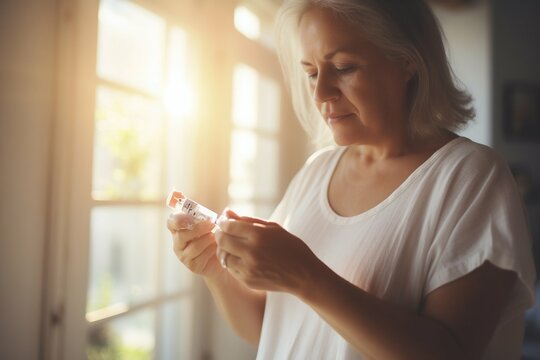 Woman Self-Administering Insulin Injection at Home. Generative ai