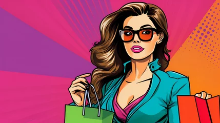 Poster Beautiful woman holding shopping bags  in her hands © Tanuha