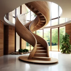 Fotobehang Luxury wood spiral staircase © PixelHD