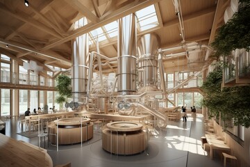 a cutting-edge drink facility emphasizing eco-friendly manufacturing. Generative AI