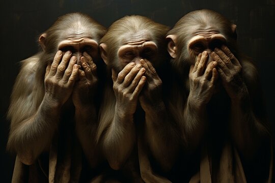 Three monkeys covering eyes, mouth, and ears. Generative AI