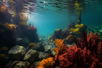 Stunning underwater ecosystem with vibrant kelp and seaweed. Generative AI