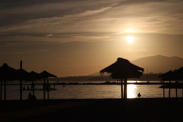 Marbella, Costa Del Sol, Spain. Sunset on the beach.