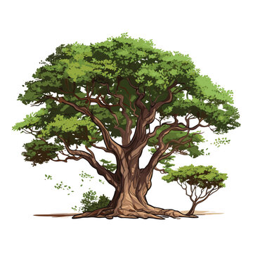Hand Drawn Flat Color Jacquemontia Tree Illustration