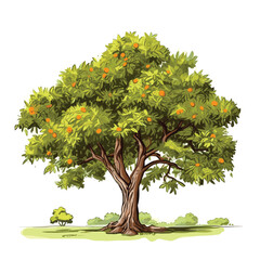Hand Drawn Flat Color Mango Tree Illustration