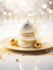 Obraz na płótnie Canvas White and gold colored luxury elegantly sweets at Christmas with cozy blur background