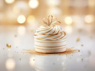 Zelfklevend Fotobehang White and gold colored luxury elegantly sweets at Christmas with cozy blur background © Lucy Aksek