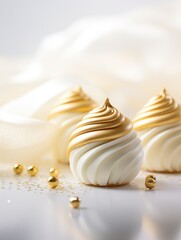 Fototapeta na wymiar White and gold colored luxury elegantly sweets at Christmas with cozy blur background