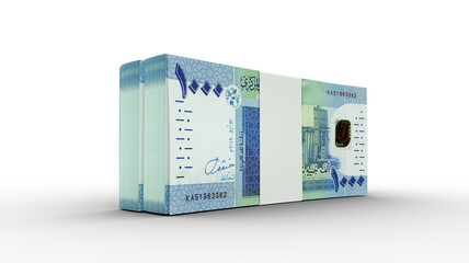 3d rendering of Stacks of Sudanese pound notes. Few bundles of Sudanese currency isolated on transparent background