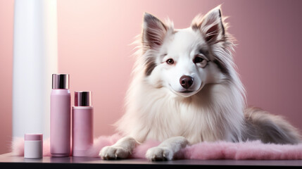 a dog with grooming products templates