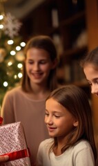 Caucasian Family Gathering Festive Decor Christmas Backdrop Generative AI
