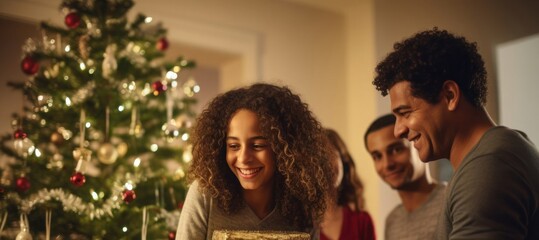 Hispanic Family Gathering Holiday Magic Christmas Backdrop Generative AI