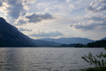 Colorful view of famous Hallstatt lake and Austrian Alps in Hallstatt. Salzkammergut region, Austria.