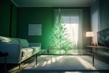 Green Christmas Tree Yuletide Season Backdrop Generative AI