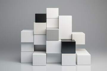 Contemporary design with well-organized assorted cubes, white & gray, rendered in 3D. Generative AI