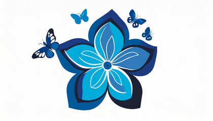 abstract background. Blue flower and butterflies. Generative Aai