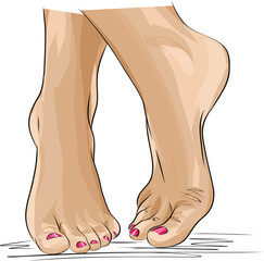 Beautiful female feet. Hand drawn of realistic human feet. Healthy foot. - 666280089