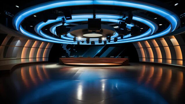 Tv studio. News room. Studio Background. Newsroom bakground. Backdrop for any green screen or chroma key video production. Loop. 3D rendering.
