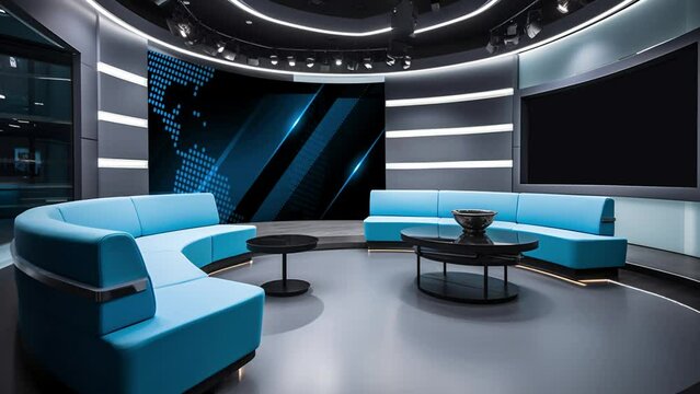 Tv studio. News room. Studio Background. Newsroom bakground. Backdrop for any green screen or chroma key video production. Loop. 3D rendering.

