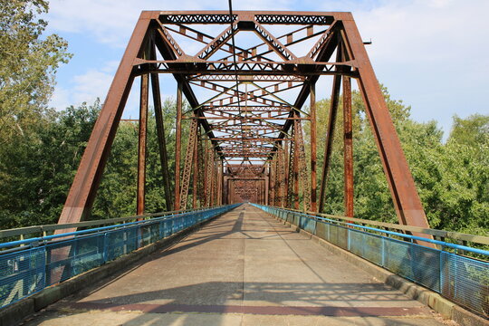 Madison, Illinois, USA; 22 October 2023: Old chain of rocks bridge. This legendary bridge from the original old route 66 is open to public but closed to traffic.