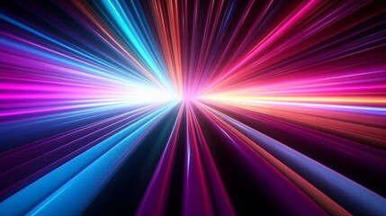 Obraz premium Glowing tunnel with colored light streaks.