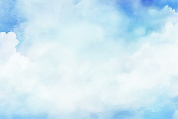 Abstract blue watercolor background with painted white clouds surrounded by pastel blue border grunge. Generative AI