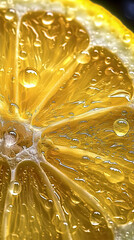 Hyperrealism, extreme macro close up photo of lemon slice, wet, translucence, backlit