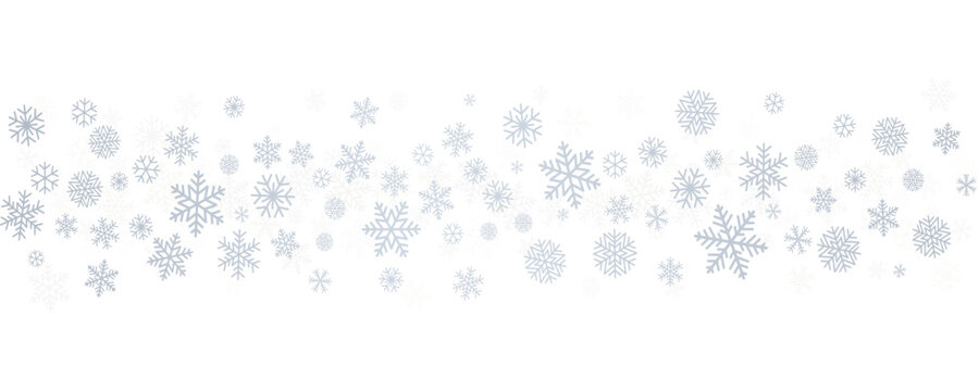 Christmas snowflakes background. Winter silver snow falling minimal decoration, greeting card. Noel subtle backdrop. Vector illustration