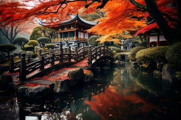 Autumnal beauty at Daigo-ji Temple. Generative AI