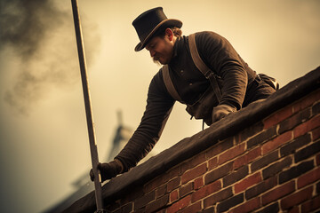 Schornsteinfeger auf dem Dach