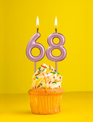 Birthday candle number 68 - Invitation card with yellow background