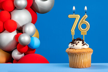 Number 76 birthday candle - Anniversary card with balloons
