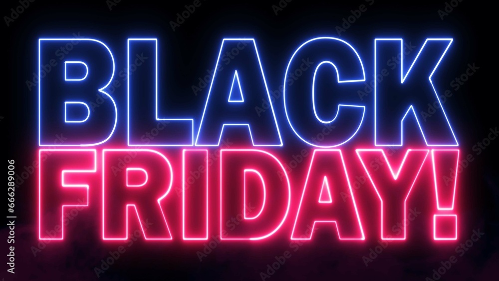 Aufkleber black friday text font with neon light. luminous and shimmering haze inside the letters of the text 
