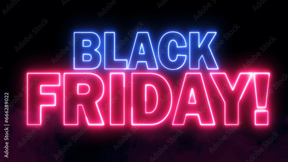 Aufkleber black friday text font with neon light. luminous and shimmering haze inside the letters of the text 