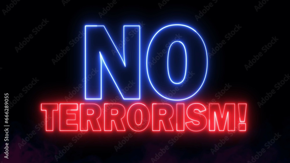 Poster no terrorism text font with light. luminous and shimmering haze inside the letters of the text no te
