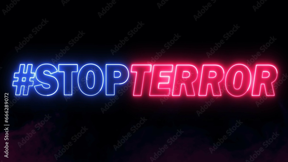 Poster stop terror text font with light. luminous and shimmering haze inside the letters of the text stop t