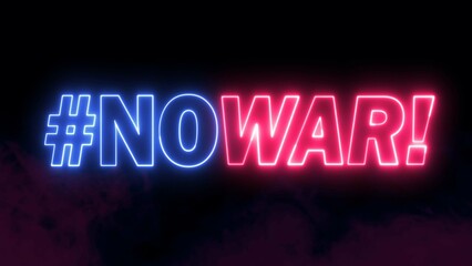 NO WAR text font with light. Luminous and shimmering haze inside the letters of the text NO WAR. No War Neon Sign. 