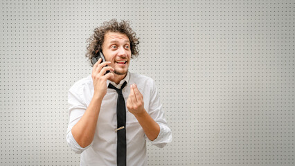 man businessman wear shirt use mobile phone smartphone make call talk