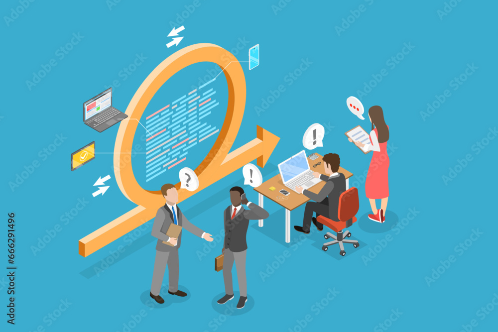 Poster 3d isometric flat vector illustration of scrum, agile development process